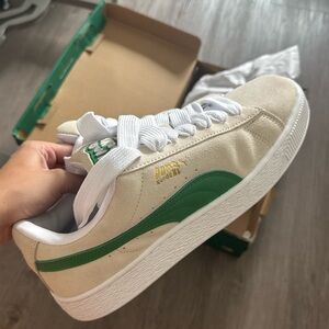 Puma Suede Sneakers in Cream and Green